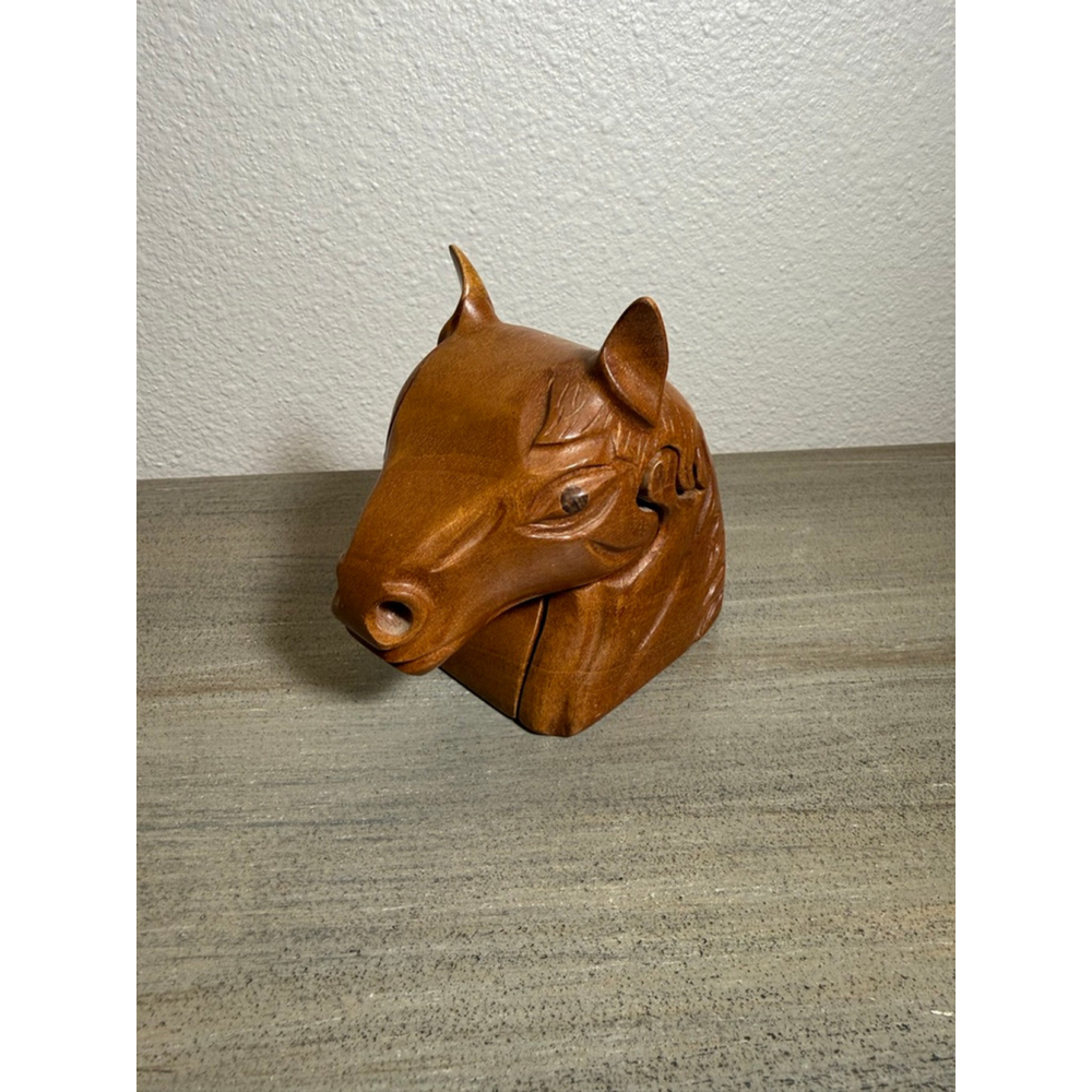 vintage hand-carved wooden horse head puzzle